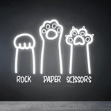 Rock Paper Scissors LED Light with Cool White Cat Paws, 11"x14" USB-Powered Acrylic Wall Art For Pet Hospital