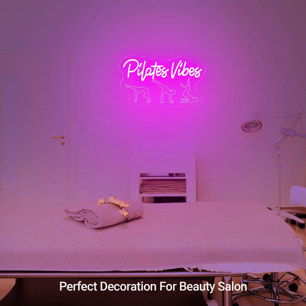 Pilates Vibes Neon Sign - 15"x9" Pink Acrylic LED Light for Bedroom Home Gym Spa Beauty Salon Party Decor