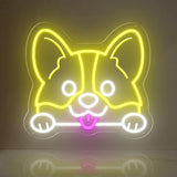 Corgi Neon Sign LED Wall Light - Lemon Yellow & Cool White Dog Head Decor, 10.9x12 Inch USB Powered