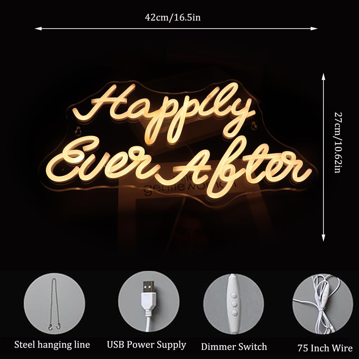 Led Happily Ever After Neon Sign USB Powered with Dimmer Switch Neon Decor Lights
