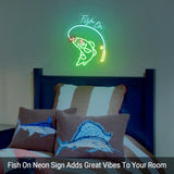 Ice Blue Lemon Fishing Pole, USB-Powered Acrylic LED Wall Art, Fishing Enthusiast Gift for Bedroom