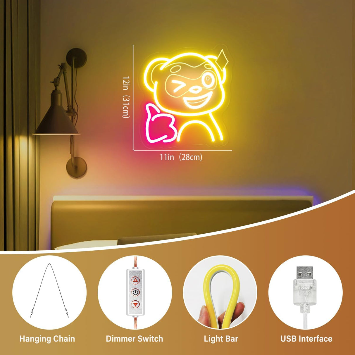 Thumbs Up LED Wall Light, 12x11 Inch USB-Powered Gaming Room Decor, Safe Silicone