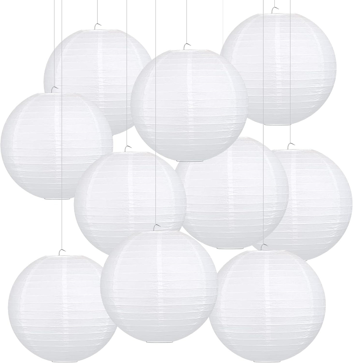 12-Inch White Paper Lanterns，Hanging Round Chinese Paper Lanterns, Decoration for Party Wedding Anniversary (10pcs, White)