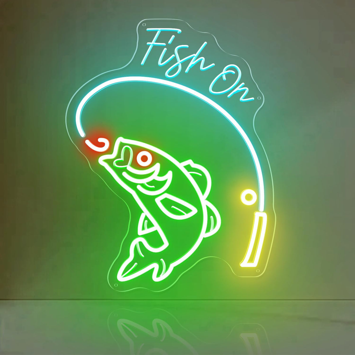 Ice Blue Lemon Fishing Pole, USB-Powered Acrylic LED Wall Art, Fishing Enthusiast Gift for Bedroom