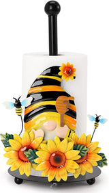 Qmetalart Sunflower Gnome Paper Towel Holder, Gnome Honey Bees Kitchen Bathroom Decor