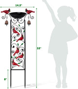 Cardinal Bird Bath Garden Trellis for Climbing Plants Outdoor Wind Chime Decor Red Birds