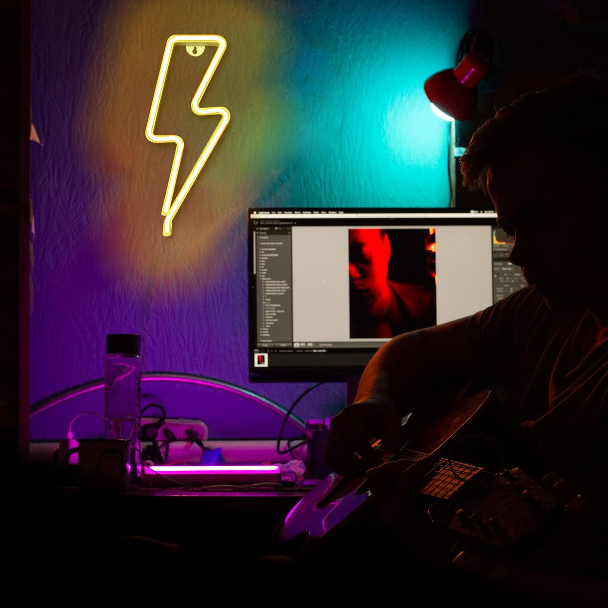 Neon Signs Lightning Bolt Neon Light Sign for Wall Decor, Battery or USB Powered Led Lightning Light Neon Sign for Bedroom