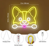 Corgi Neon Sign LED Wall Light - Lemon Yellow & Cool White Dog Head Decor, 10.9x12 Inch USB Powered