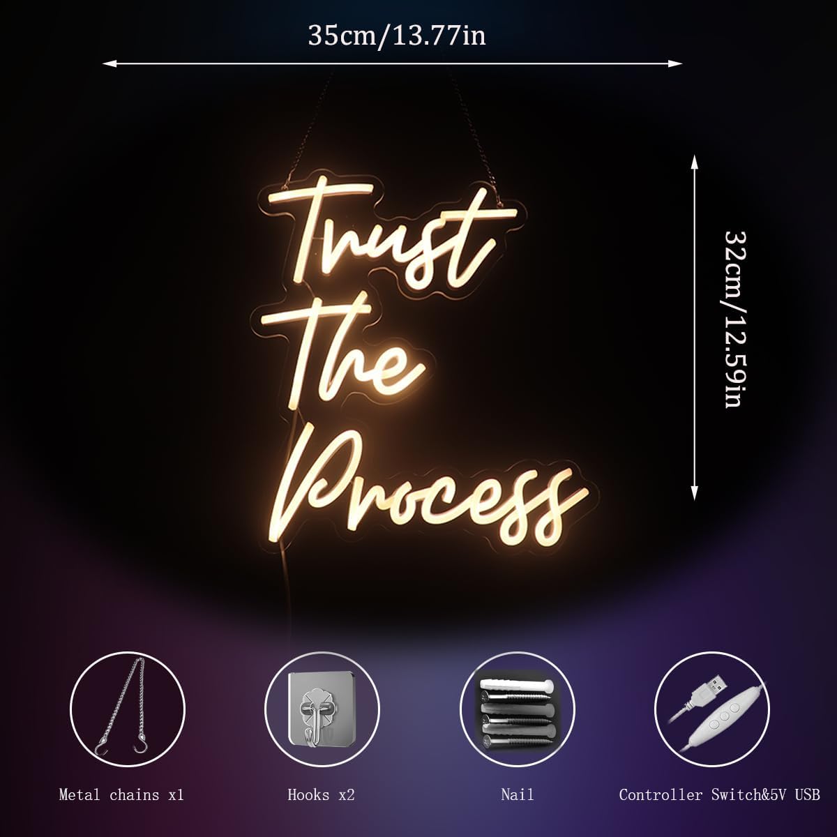 "Trust The Process" LED Neon Sign Word/Letters USB Powered Neon Lights