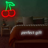 Cherry Neon Sign, Red Green Cherries Neon Lights, Cherry Neon Signs for Wall Decor,