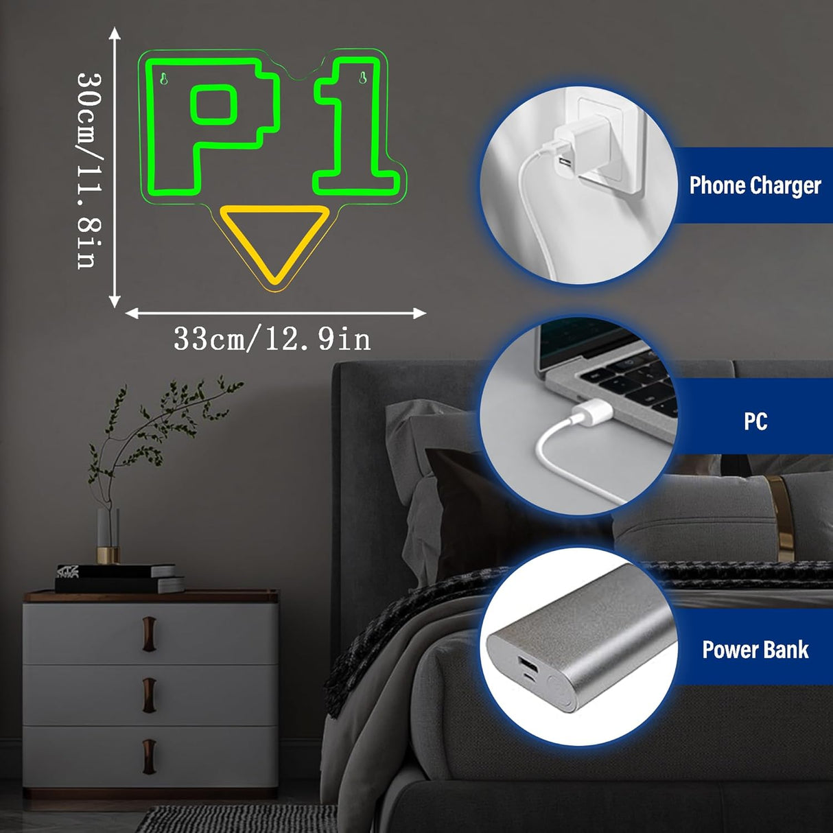 P1 Game Neon Signs for Wall Decor,Dimmable Gaming Neon Light for Gamer Room,