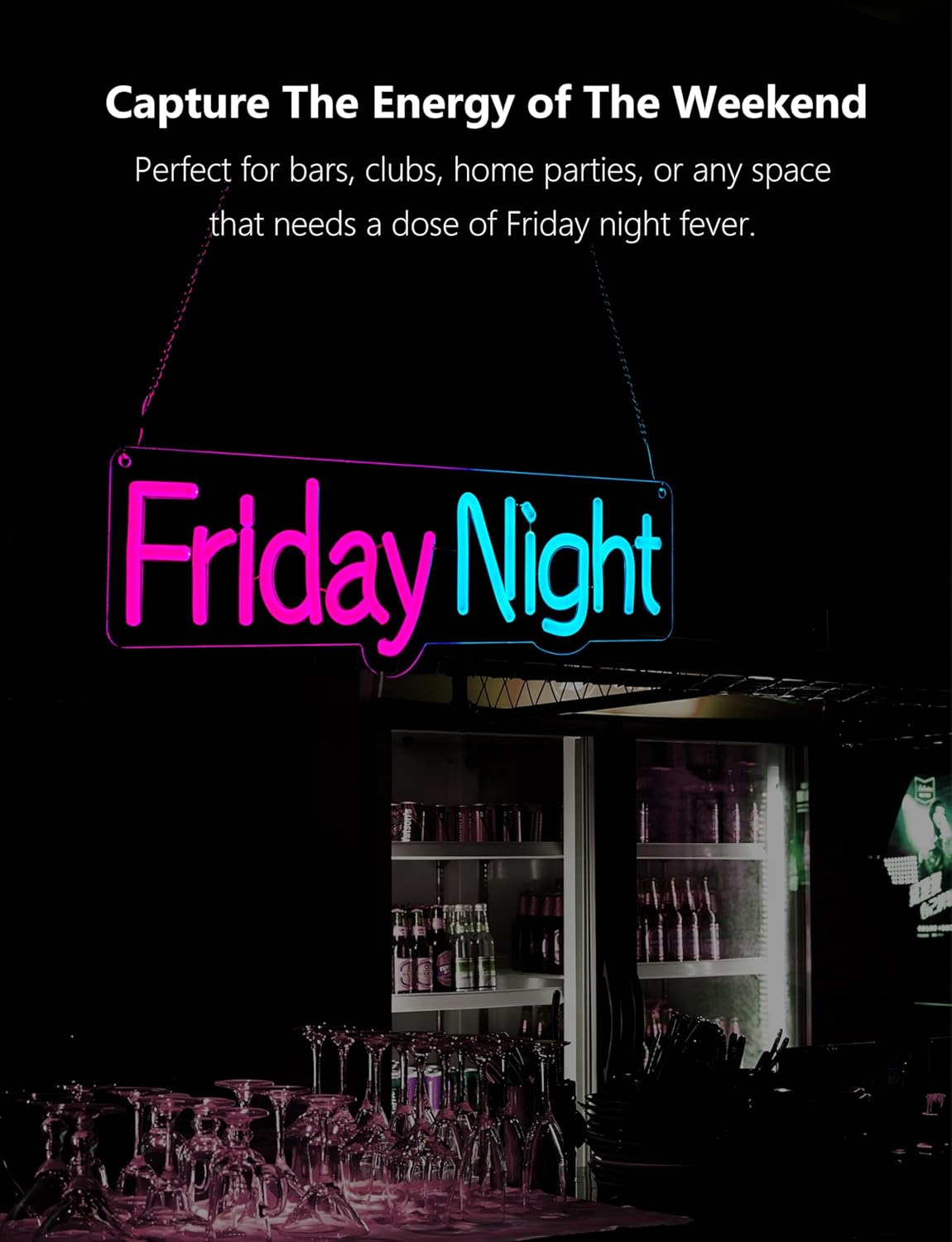 Friday Night Neon Sign,15.7 Inch Giant Friday Night Light up Sign - Cool Neon Light Wall Decor for Home Karaoke Bar Restaurant Pub Cafe Salon Game Room, USB Powered (15.7 x 4.7 inches, 1Pack)