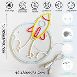Rocket Neon Sign for Wall Decor LED Dimmable Space Neon Light for Boys Room, Game Room,
