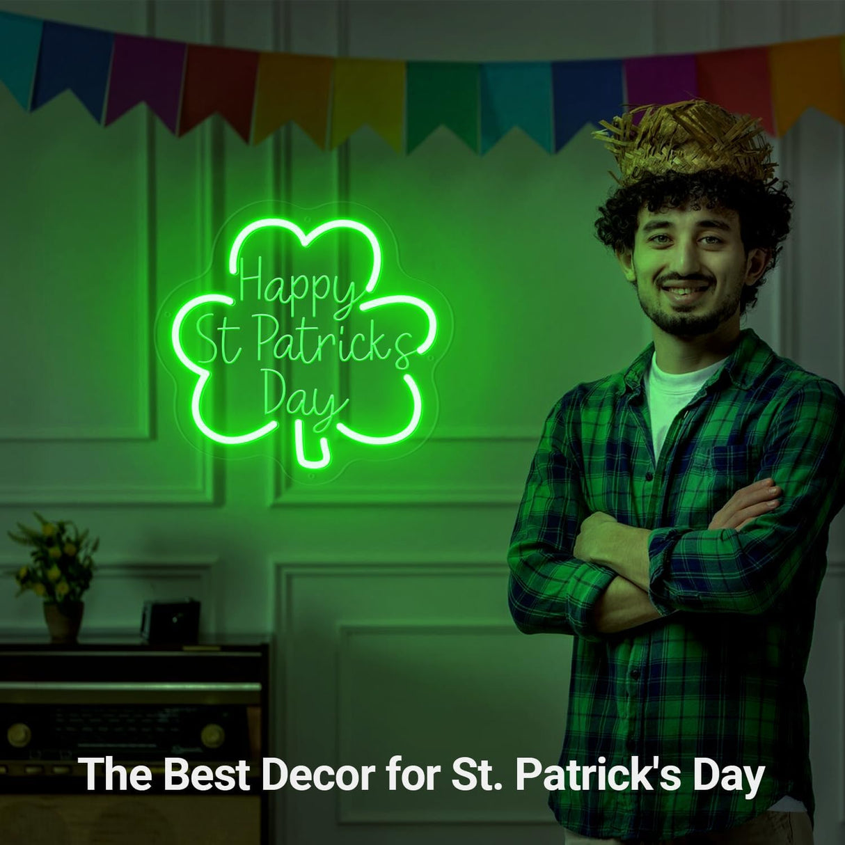 Happy St. Patrick's Day Shamrock Shape Neon Sign Party Decor LED Sign for St. Patrick's Day Decor