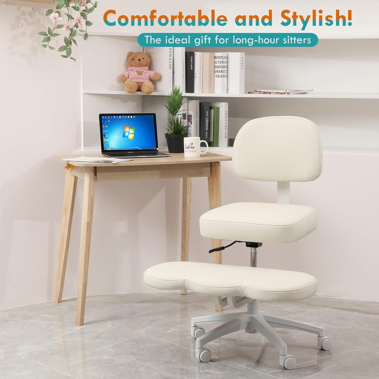 Qmetalart Cross Legged Office Chair,ADHD Friendly,Comfortable Meditation Criss Cross Chair with Wheels,