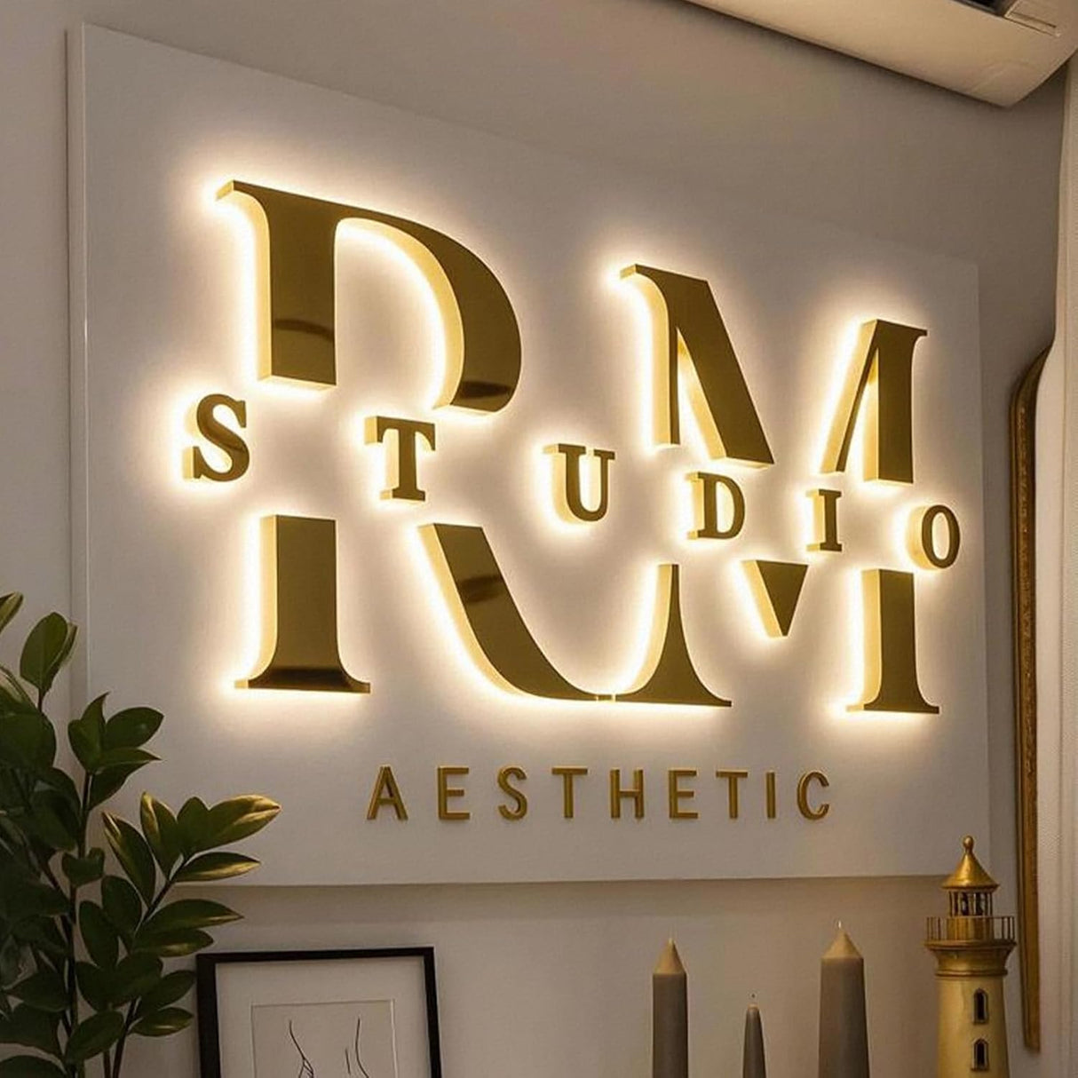 Large Custom Backlit Signage for Business, Handmade 3D Led illuminated Backlit Reverse Channel Letters