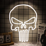 Crs Light Neon Signs 17 * 11 Inch(Azure+Red+White) + Punisher Skull Neon Signs 16.5 * 13 Inch(White)