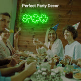 Shamrocks Neon Sign for St. Patrick's Day Wall Decor LED Sign Lucky Leaves for Gift, USB Powered Dimmable