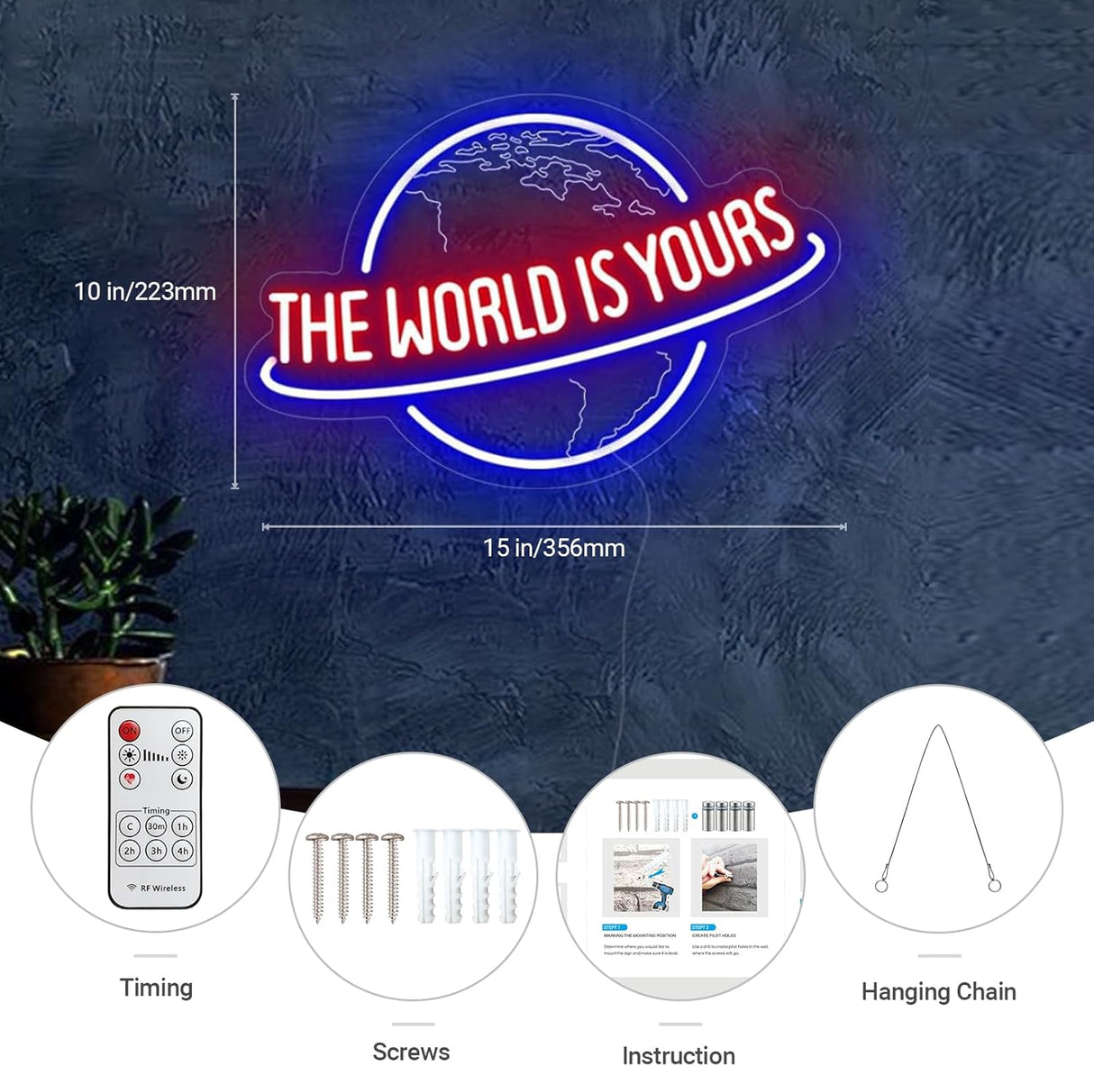 Remote Dimmer Planet LED Neon Light Lamp for Wall Decor, USB Power for Man Cave Home Bar Bistro Club