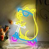 Cool Capybara Neon Sign, Dimmable Cute Animal with Shades on a Scooter, Lemon