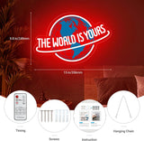 The World is Yours Neon Sign, Dimmable Red Planet LED Neon Light Lamp for Wall Decor, USB