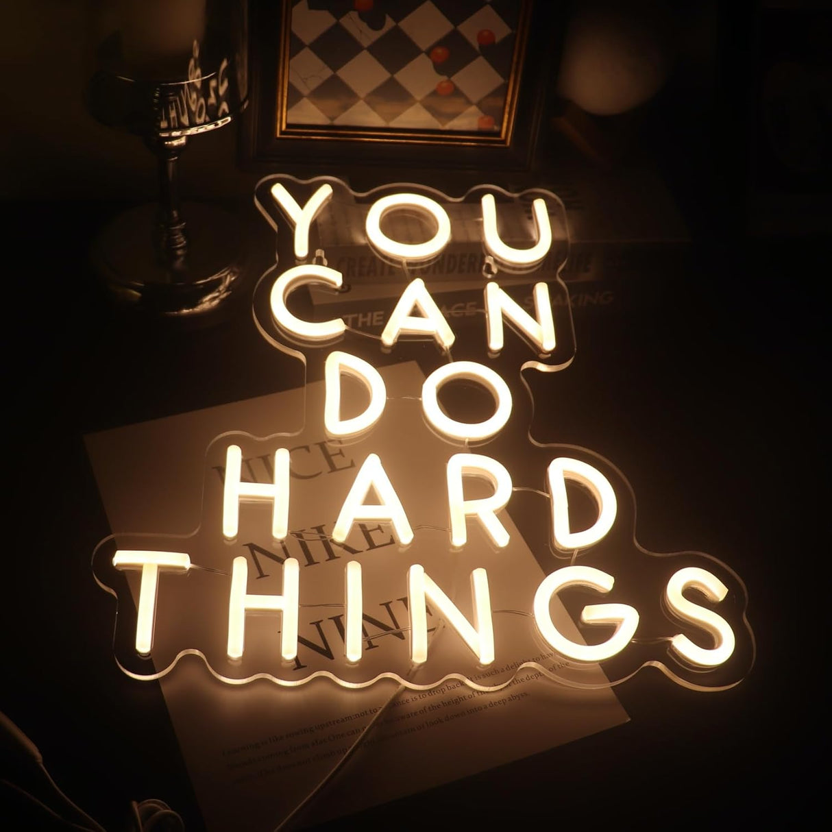 You Can Do Hard Things Wall Hanging Neon Sign, Positive Quotes Decorative Neon Lights