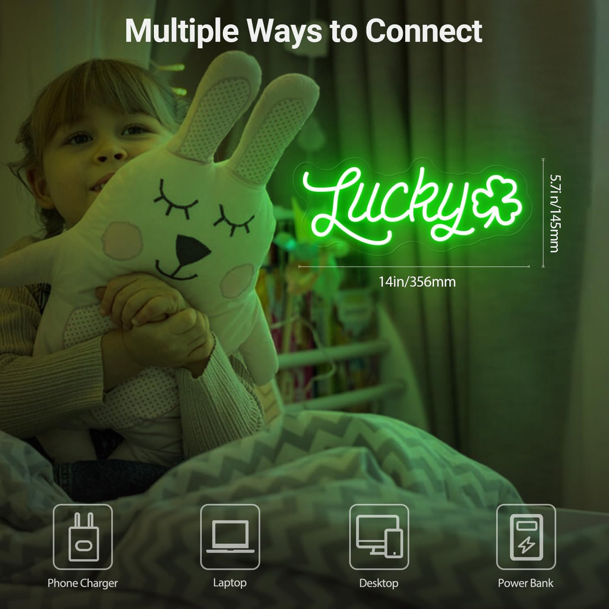 Lucky Shamrock Neon Sign Party Wall Decor LED Sign for St. Patrick's Day Gift, USB Powered