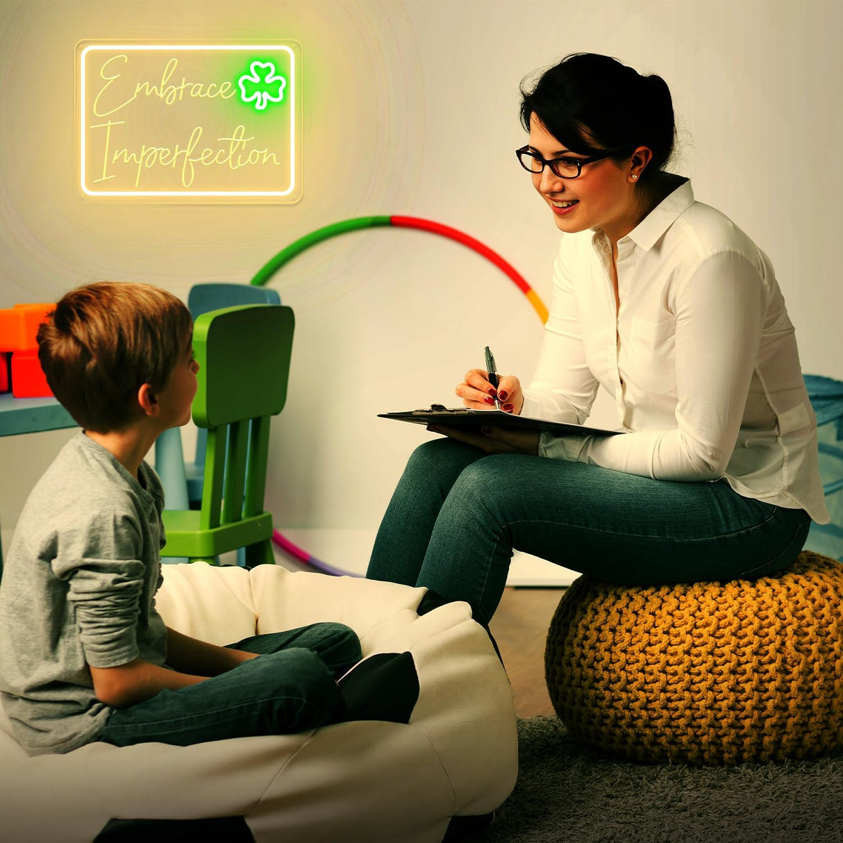 Clover - 13"x18" Warm White Green LED Light for Bedroom Home Office Mental Health Party Decor