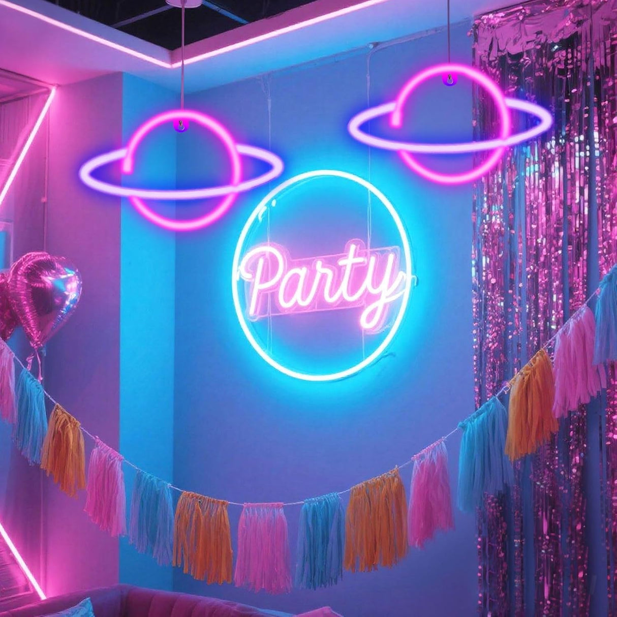 Planet Led Sign for Wall Decor, USB or Battery Operated Pink/Blue Planet Led Neon Light for Bedroom,