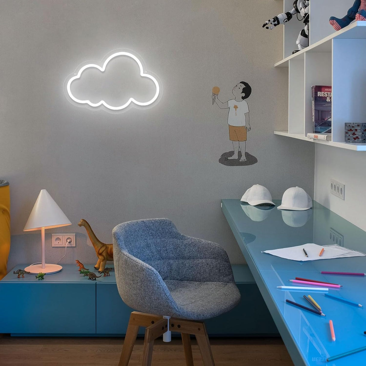 Cloud Neon Sign Cute White Clouds LED Light Sign for Wall,Dimmable USB Floating Clouds