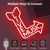 Live Music Neon Sign for Wall, Remote Dimmer Red Live Music LED Neon Light Sign for Concert Festival