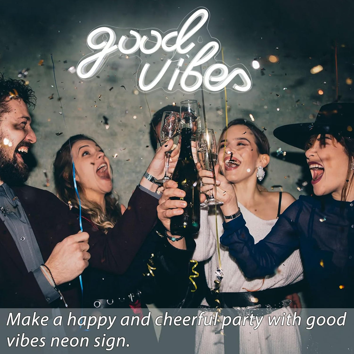 Good Vibes Neon Sign, LED Neon Signs for Wall Decor, White Neon Lights for Bedroom & Party