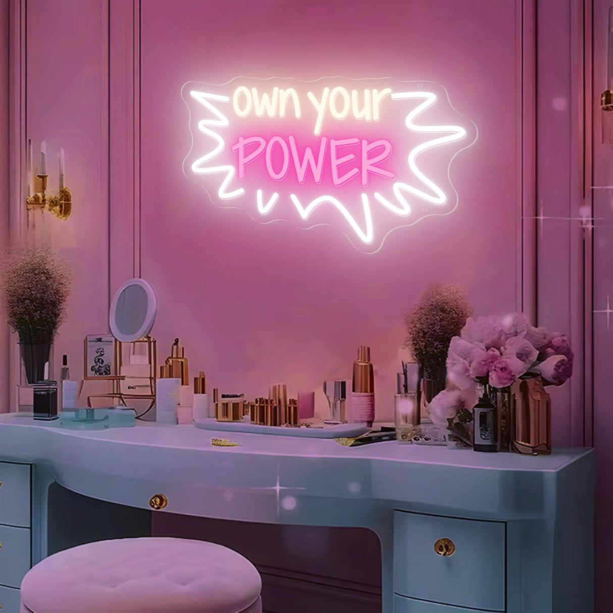 Neon Sign - 15"x9" Warm White Baby Pink LED Light for Bedroom Home Beauty