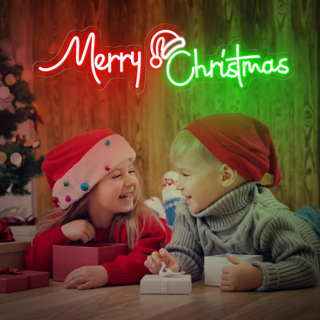 Large 25 Inch Merry Christmas Neon Signs, Red Green Led Neon Light Sign for Party Gift