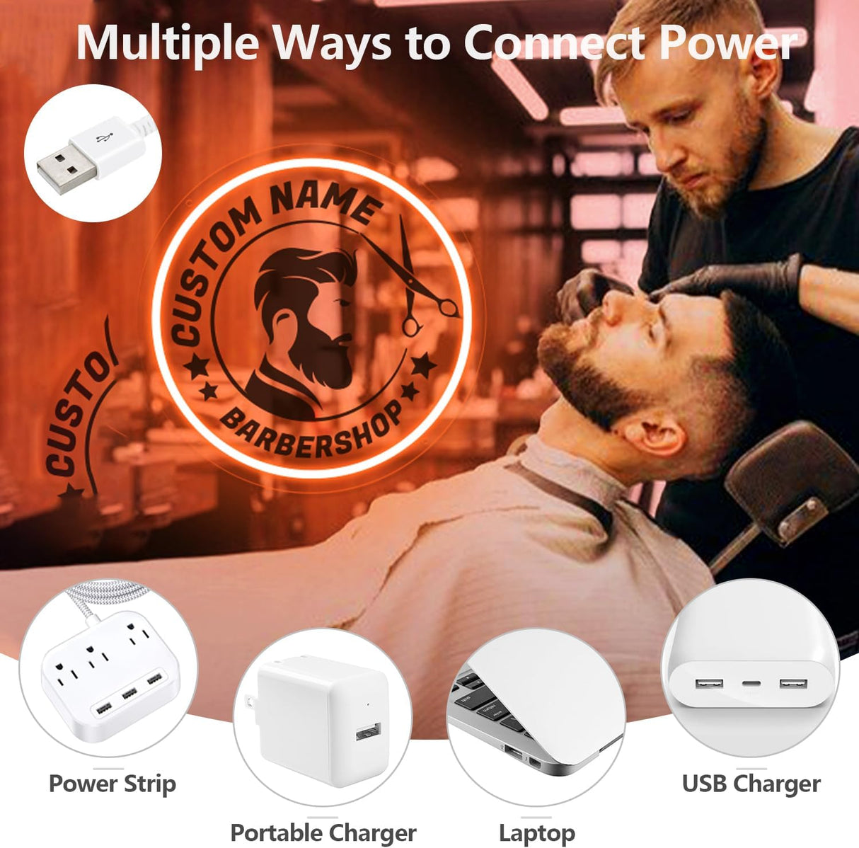 Neon Sign,USB Neon Sign For Hair Salon,3D Engraved Barber’s Opening Welcome led Sign