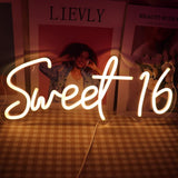 Sweet 16 Neon Sign USB Powered with Dimmer Switch Neon Lights for Girls Room Home Art Wall Decor