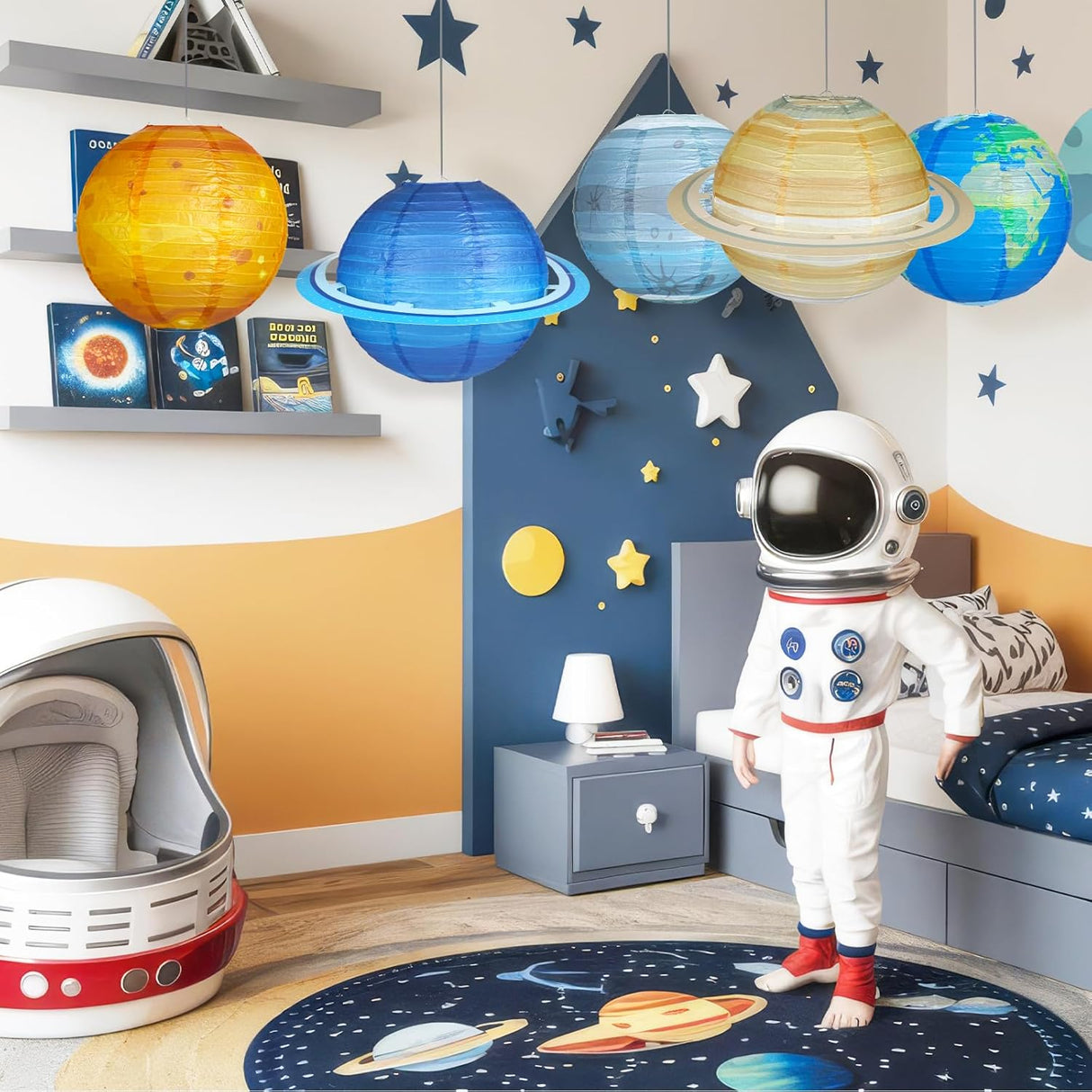 8 PCS Planet Paper Lanterns, 12 Inch Outer Space Party Decorations, Solar System