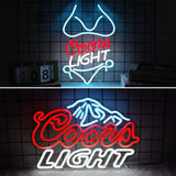 Crs Light Neon Signs 17 * 11 Inch(Azure+Red+White) + Bikini Coors Light Neon Signs 16.1 * 9.8 Inch(Azure+Red+White)