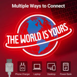 The World is Yours Neon Sign, Dimmable Red Planet LED Neon Light Lamp for Wall Decor, USB