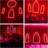 Gothic Mirror Neon Sign, 3 Piece Dimmable Retro Red Gothic Cathedral Arch Window Light