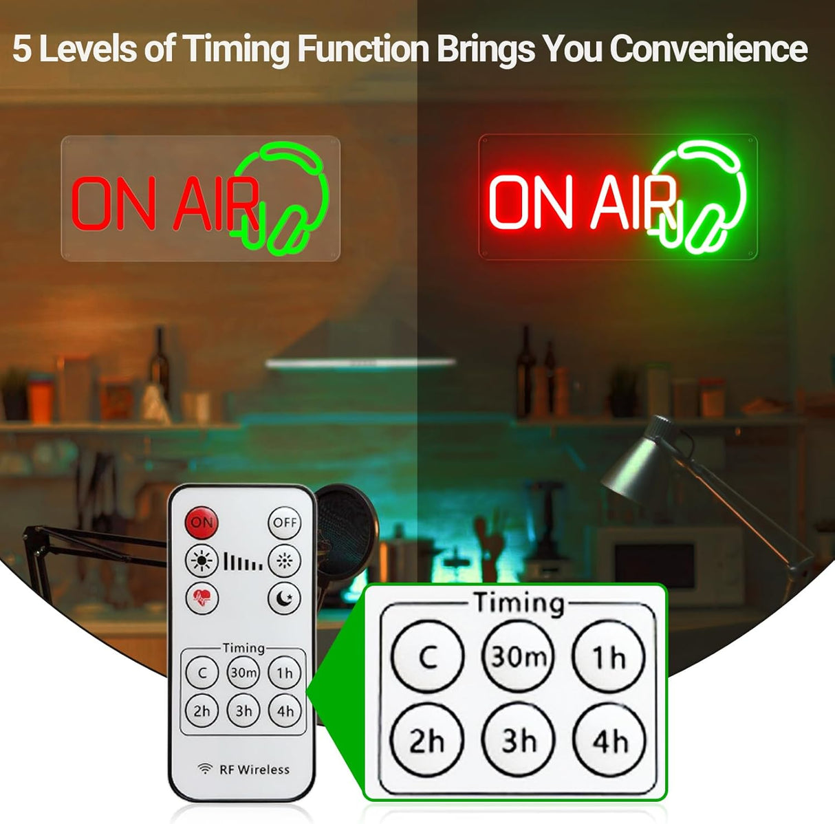 Red Green Recording Headset LED Neon Light for Live Room, USB Powered for Twitch