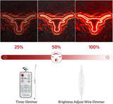 Texas Bull Neon Sign for Wall, Remote Dimmer Red Western Texas Bull Skull Led Neon Light Sign