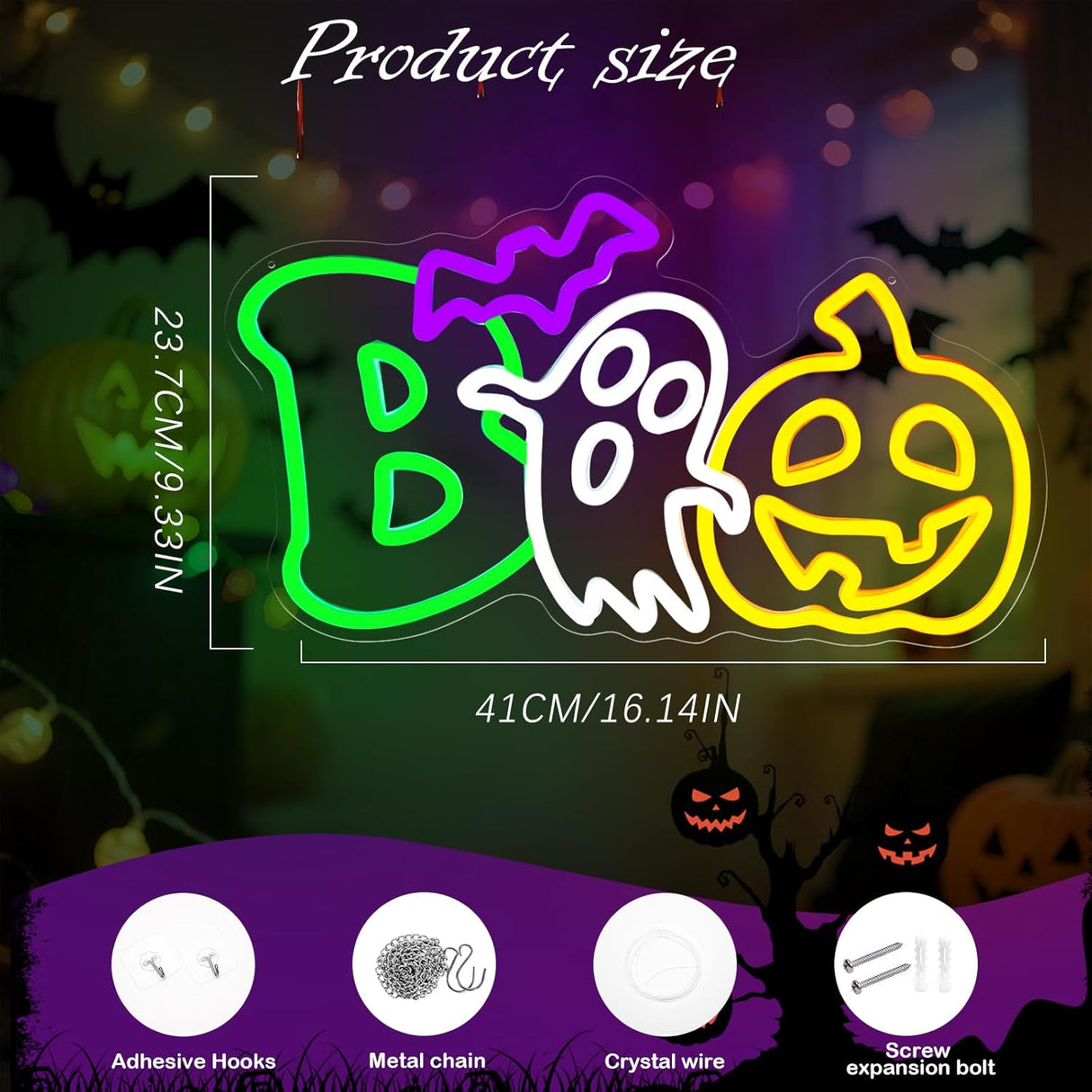 Halloween Neon Sign Dimmable LED Boo Sign Halloween Spooky Pumpkin Ghost Wall Neon