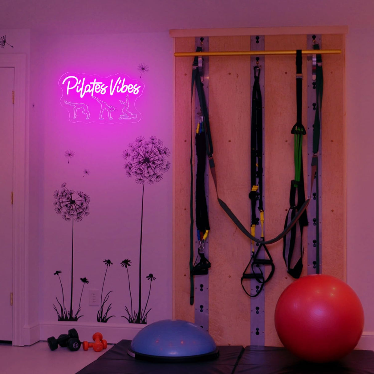 Pilates Vibes Neon Sign - 15"x9" Pink Acrylic LED Light for Bedroom Home Gym Spa Beauty Salon Party Decor
