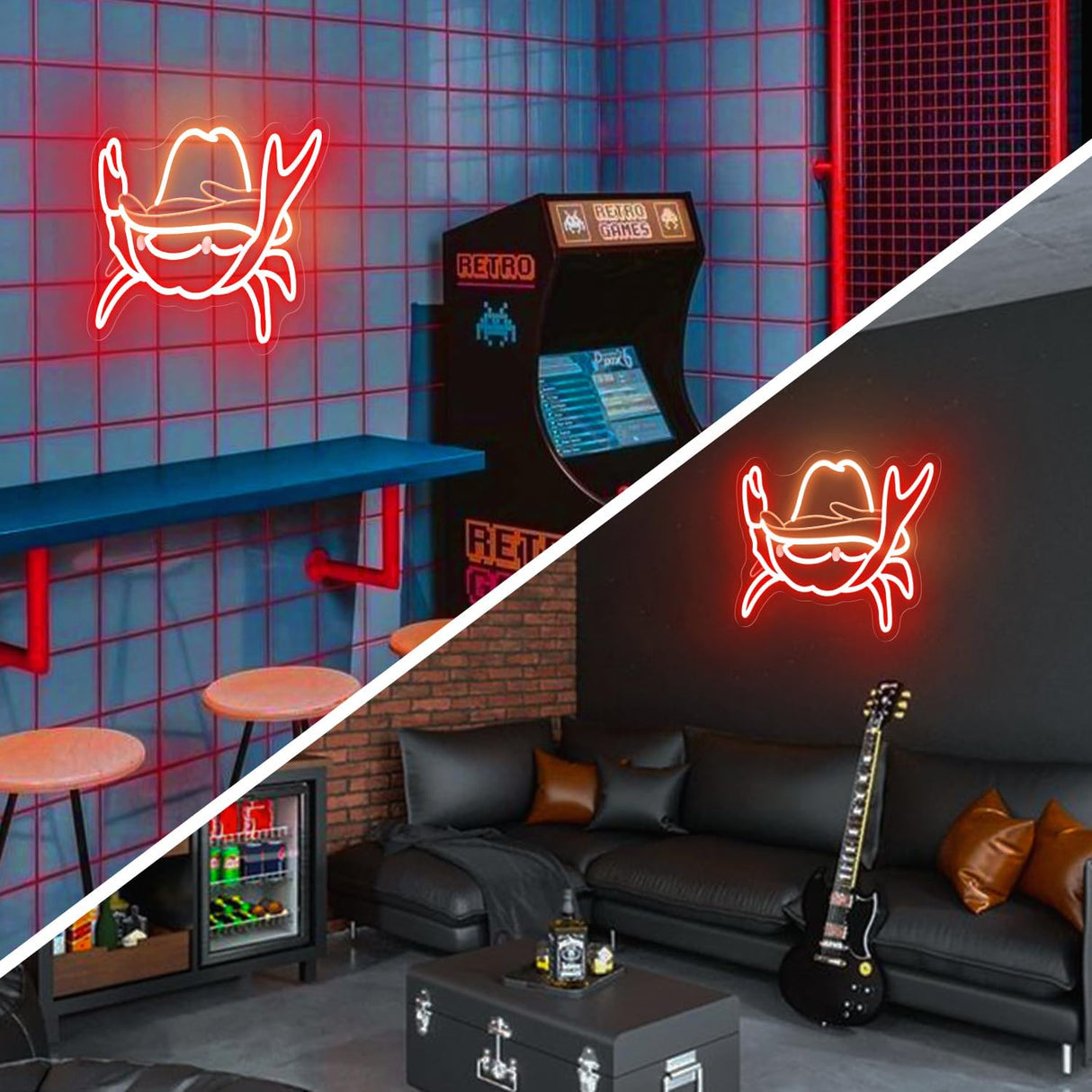 Neon Sign with Hat - Western-Themed LED Crab Wall Art for Seafood Restaurants