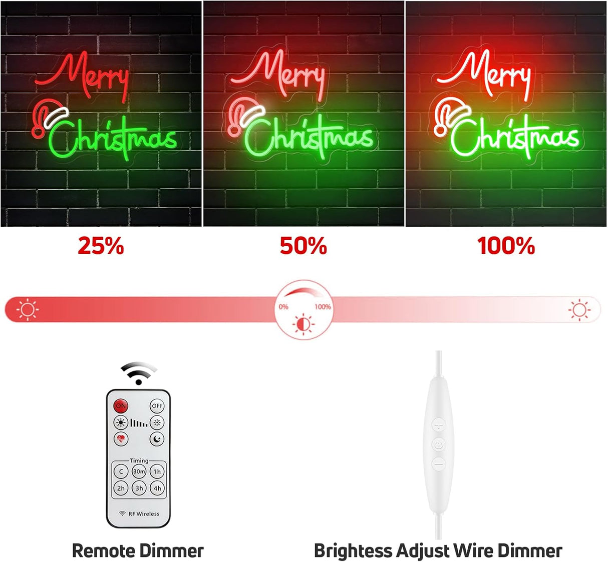 Large 25 Inch Merry Christmas Neon Signs, Red Green Led Neon Light Sign for Party Gift