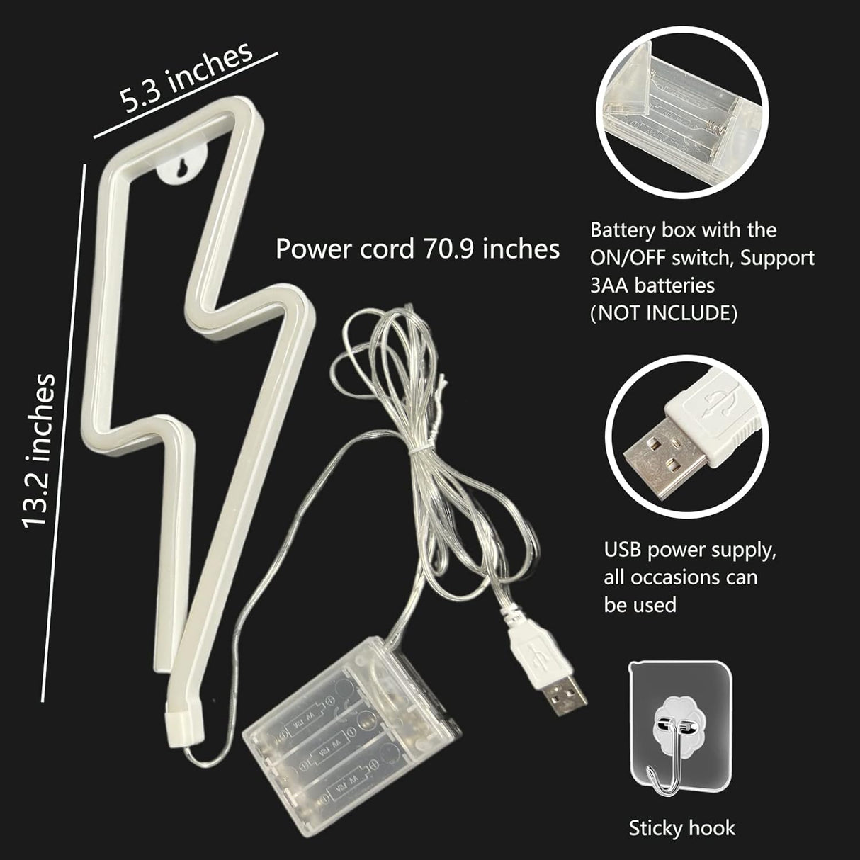 Neon Signs Lightning Bolt Neon Light Sign for Wall Decor, Battery or USB Powered Led Lightning Light Neon Sign for Bedroom