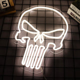 Crs Light Neon Signs 17 * 11 Inch(Azure+Red+White) + Punisher Skull Neon Signs 16.5 * 13 Inch(White)