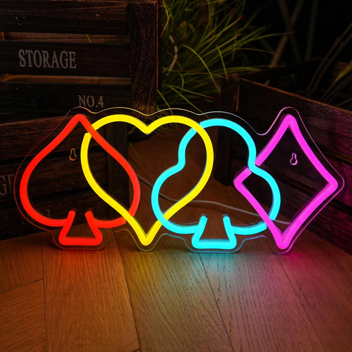 Poker Neon Sign–LED Playing Cards Neon Light for Wall Decor, USB Powered Dimmable