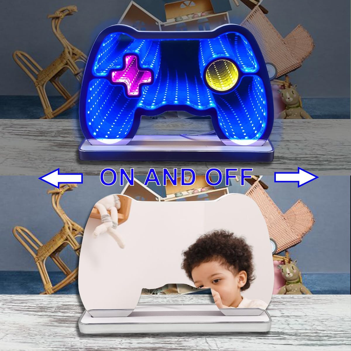 Game Neon Sign Mirror, Powered by USB (10.24X6.8 inch), Game Controller Neon Sign for Gamers